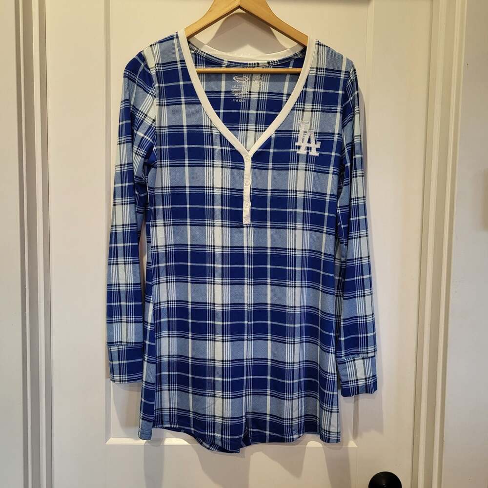 Concepts Sport Los Angeles Dodgers Plaid Henley Romper Size M